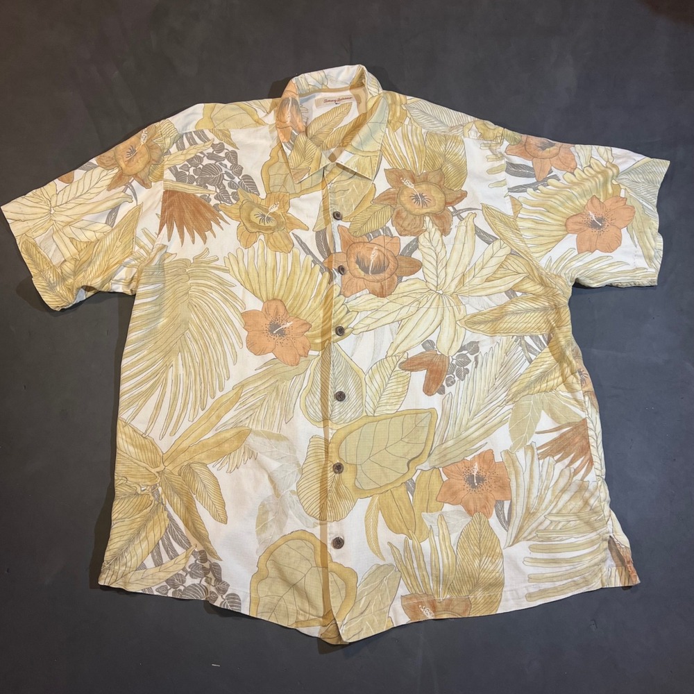 Tommy Bahama Mens XL Tall XLT Silk Hawaiian Shirt Tropical Floral‎ Short Sleeve